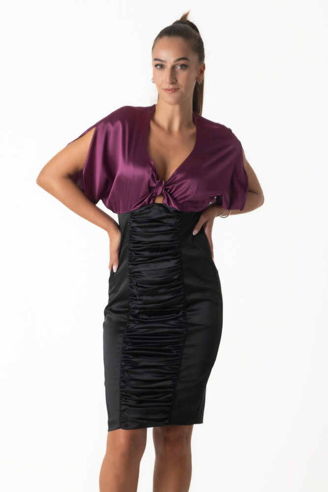 Guess Marciano Midi Βραδινό Φόρεμα Satin Μαύρο-Μωβ - Image 3