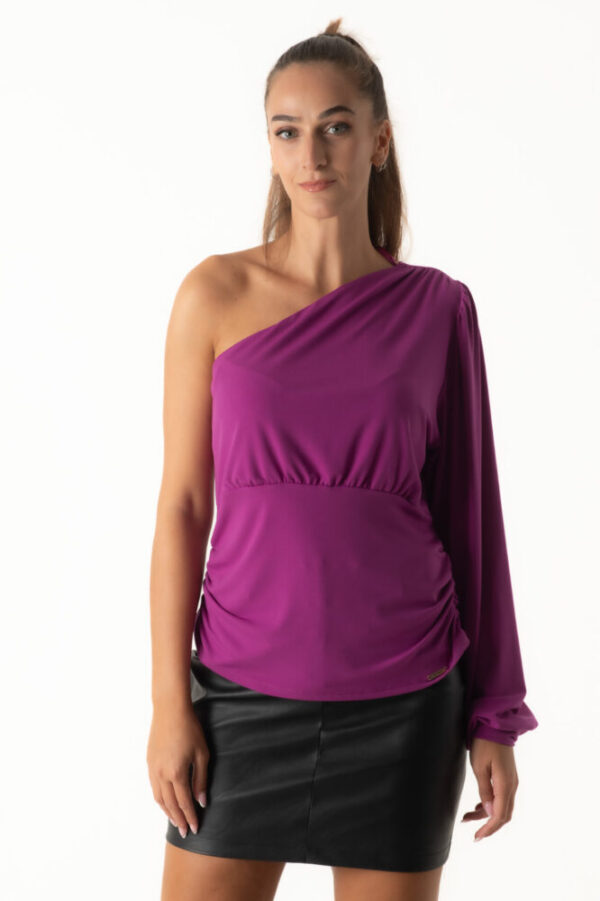 Le Vertige Μπλούζα Μονόχρωμη Μωβ με Ένα Μανίκι