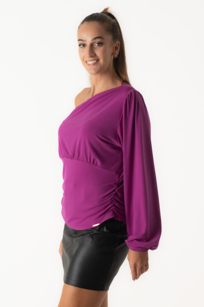 Le Vertige Μπλούζα Μονόχρωμη Μωβ με Ένα Μανίκι - Image 3