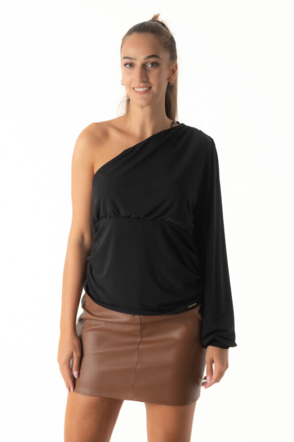 Le Vertige Μπλούζα Μονόχρωμη Mαύρο με Ένα Μανίκι