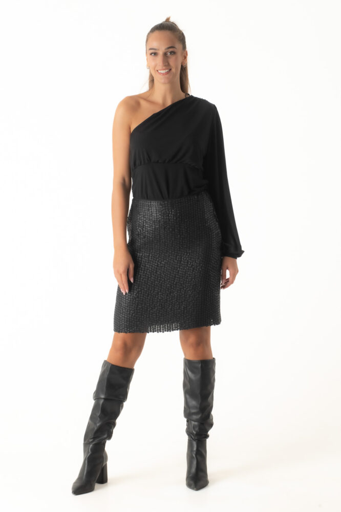 Le Vertige Μπλούζα Μονόχρωμη Mαύρο με Ένα Μανίκι - Image 4