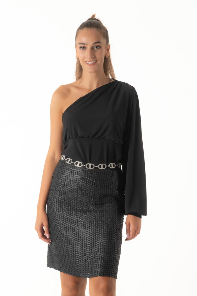 Le Vertige Μπλούζα Μονόχρωμη Mαύρο με Ένα Μανίκι - Image 3