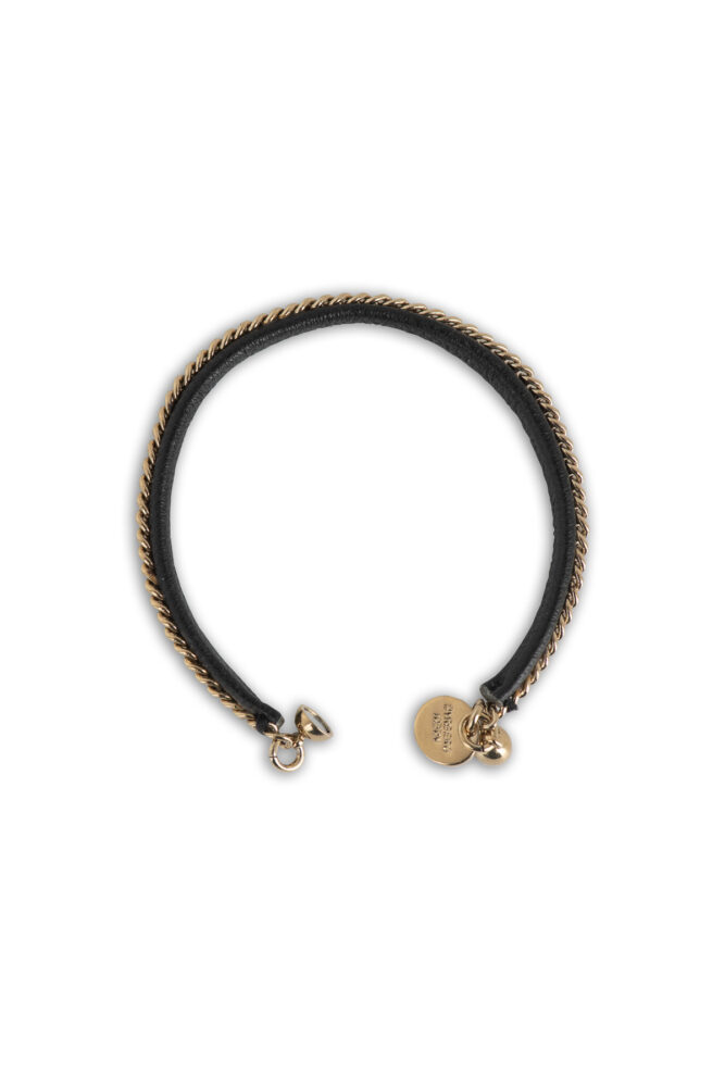 Dyrberg/Kern Δερμάτινο Μαύρο Βραχιόλι με Χρυσή Αλυσίδα