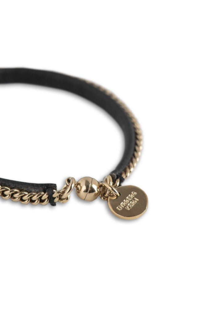 Dyrberg/Kern Δερμάτινο Μαύρο Βραχιόλι με Χρυσή Αλυσίδα - Image 2