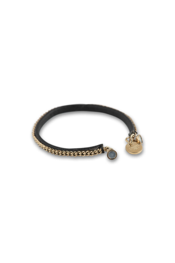 Dyrberg/Kern Δερμάτινο Μαύρο Βραχιόλι με Χρυσή Αλυσίδα - Image 3