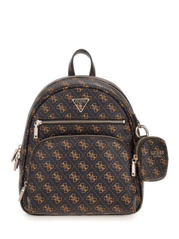 Guess Power Play Σετ Γυναικεία Τσάντα Πλάτης Mαύρη με Καφέ Λογότυπο
