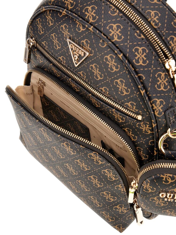 Guess Power Play Σετ Γυναικεία Τσάντα Πλάτης Mαύρη με Καφέ Λογότυπο - Image 3