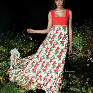 C. Manolo Maxi Εμπριμέ Φόρεμα με λευκή βάση και κόκκινα σχέδια