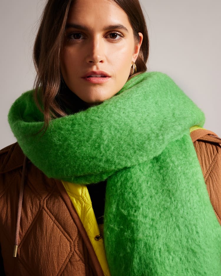 Ted Baker Πράσινο Μάλλινο Κασκόλ με κρόσια