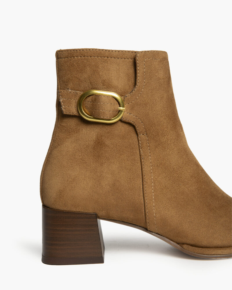 Corina Eco Leather Μπεζ Κάμελ Μποτάκι με τετράγωνο ξύλινο τακούνι - Image 3