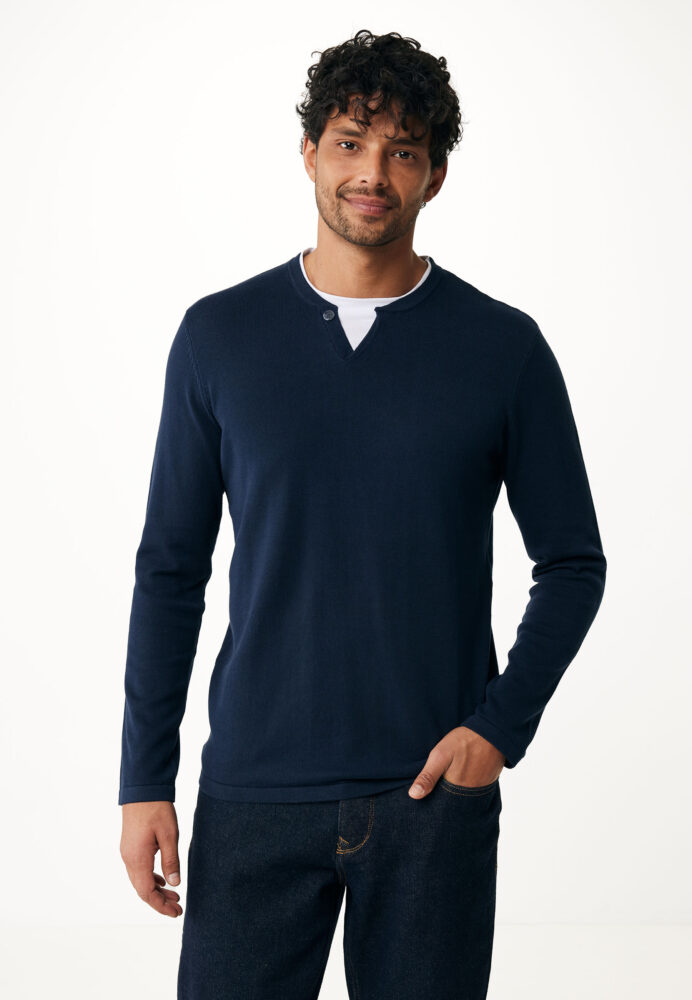 Mexx Ανδρική Μπλέ Σκούρο Μπλούζα με Λεπτομέρεια στη Λαιμόκοψη