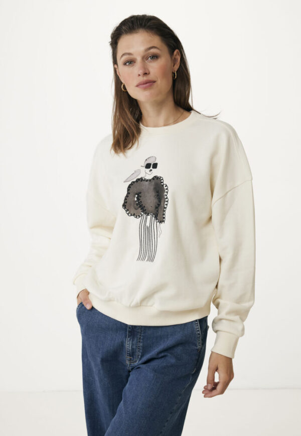 Mexx Γυναικείο Φούτερ Εκρού με Στάμπα