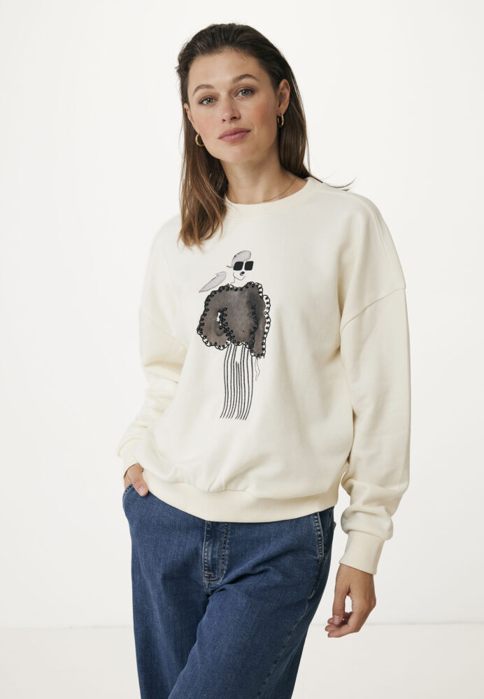 Mexx Γυναικείο Φούτερ Εκρού με Στάμπα