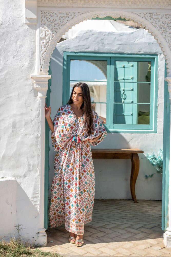 Sunset and Moon Πολύχρωμο Μακρύ Φόρεμα με φαρδιά μανίκια - Image 6
