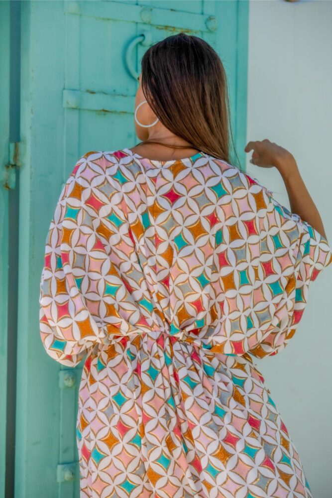 Sunset and Moon Πολύχρωμο Μακρύ Φόρεμα με φαρδιά μανίκια - Image 3