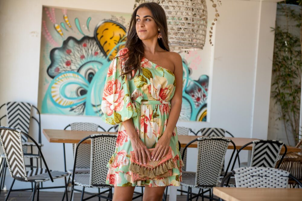 Sunset and Moon Φλοράλ Mini Φόρεμα με ένα μανίκι - Image 2