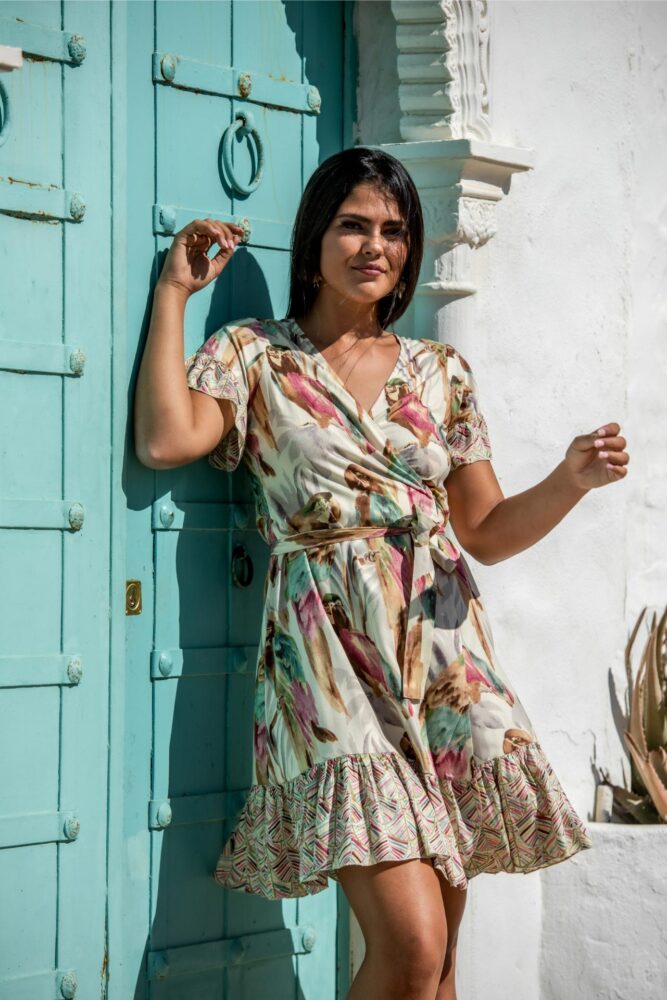 Sunset and Moon Midi Κρουαζέ Φόρεμα με βολάν στα μανίκια - Image 3