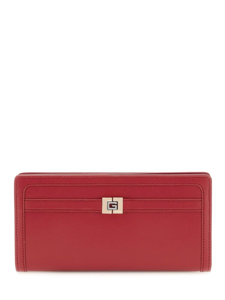 Guess Μεγάλο Δερμάτινο Γυναικείο Πορτοφόλι Κόκκινο Σκούρο
