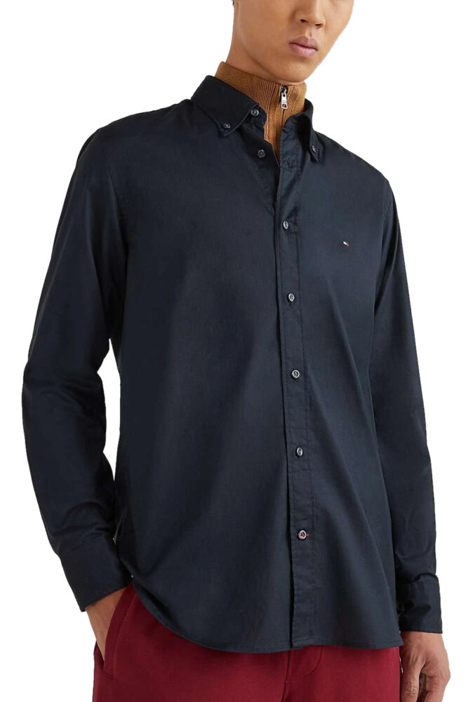 Tommy Hilfiger Aνδρικό Μαύρο Ποπλίνα πουκάμισο FLEX POPLIN