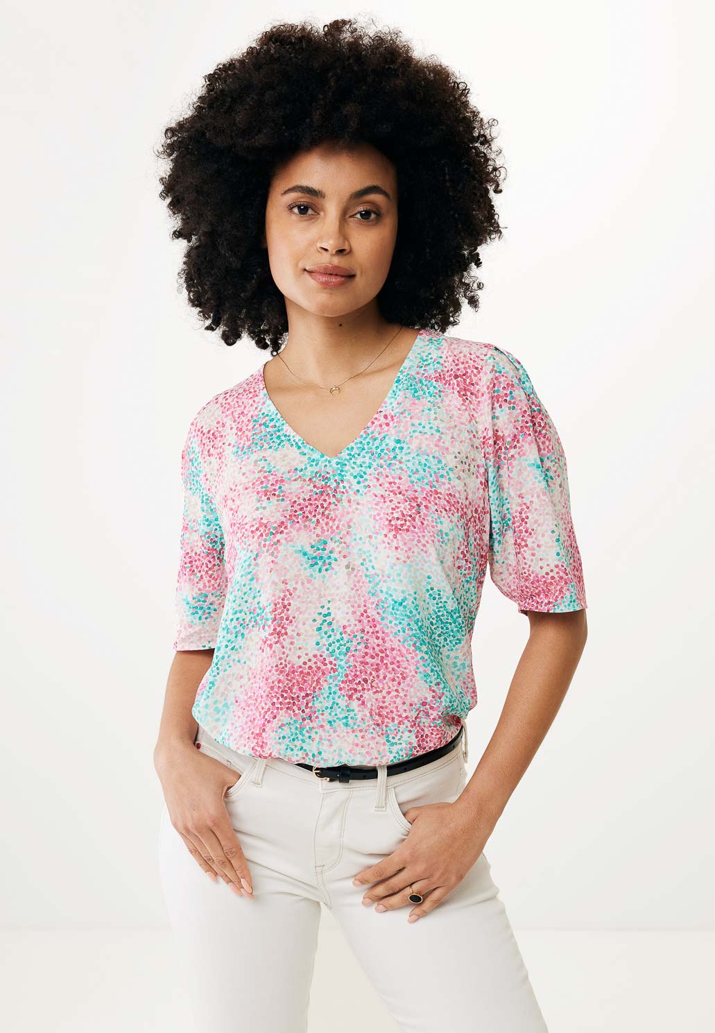 Mexx Εμπριμέ Ρόζ/Πράσινη Μπλούζα με Κοντό Μανίκι