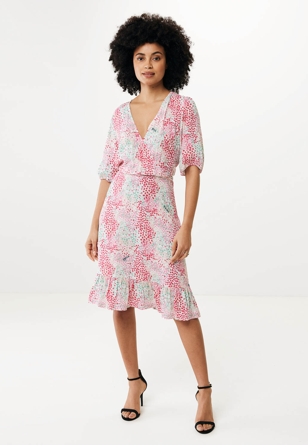 Mexx Midi Εμπριμέ Ρόζ/Πράσινο Φόρεμα με 3/4 Μανίκι