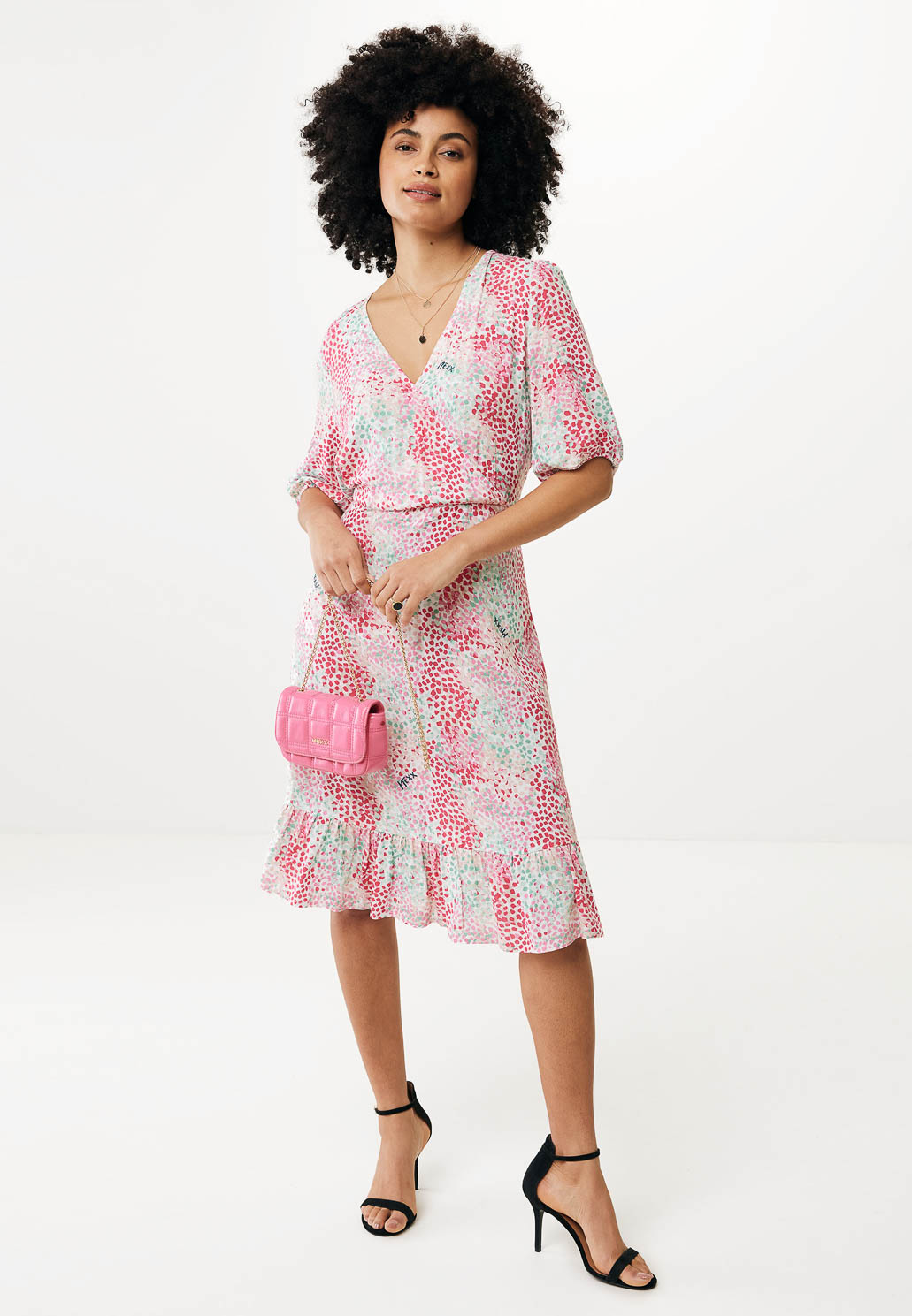 Mexx Midi Εμπριμέ Ρόζ/Πράσινο Φόρεμα με 3/4 Μανίκι - Image 4