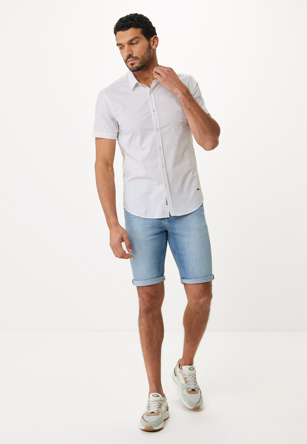 Mexx Πουκάμισο Ιβουάρ με Μπεζ Ρίγες και Κοντό Μανίκι - Image 2