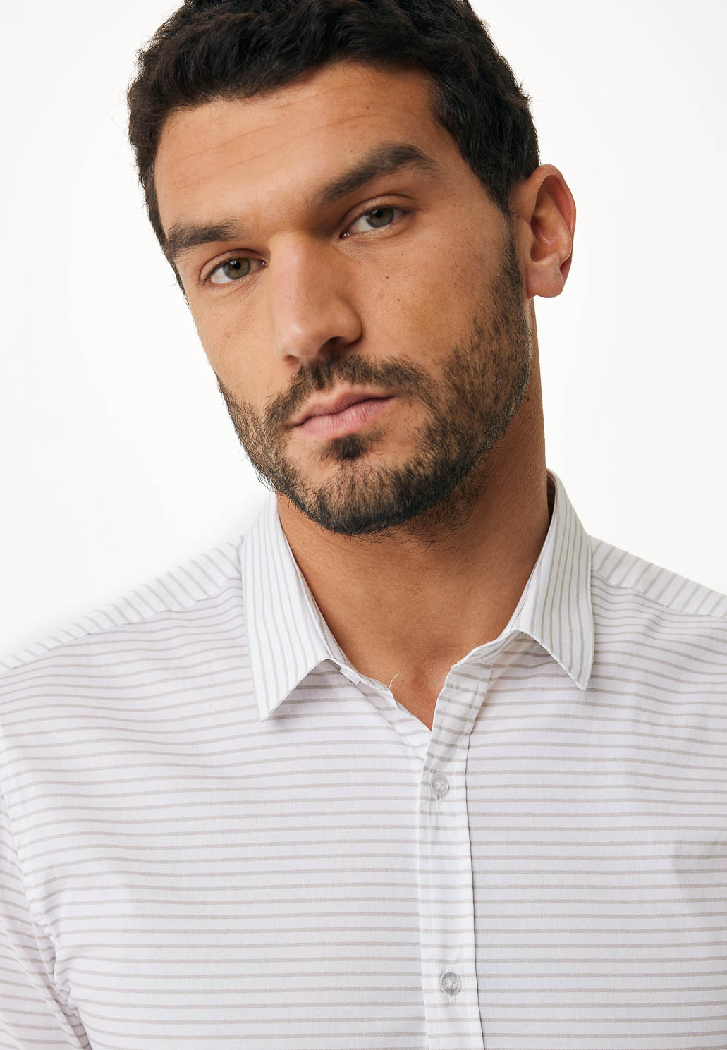 Mexx Πουκάμισο Ιβουάρ με Μπεζ Ρίγες και Κοντό Μανίκι - Image 4