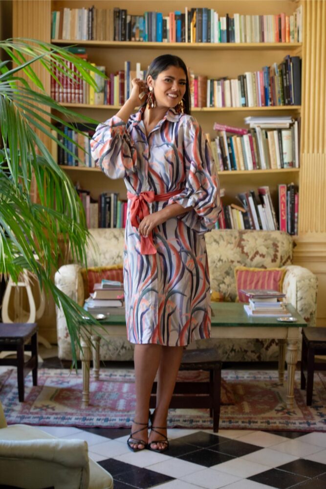 Kahyra Πολύχρωμο Φόρεμα με κουμπιά και ζώνη - Image 4