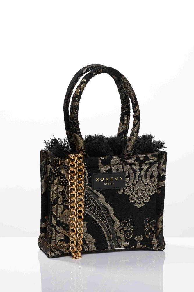 Sorena Handmade Xrusalida Mini Τσάντα Tote Μαύρη - Χρυσή - Image 2