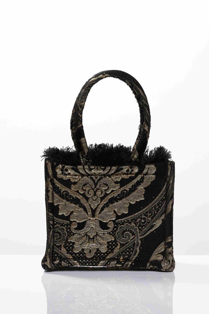 Sorena Handmade Xrusalida Mini Τσάντα Tote Μαύρη - Χρυσή - Image 3