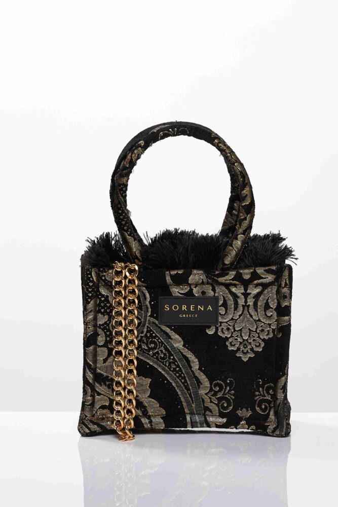 Sorena Handmade Xrusalida Mini Τσάντα Tote Μαύρη - Χρυσή