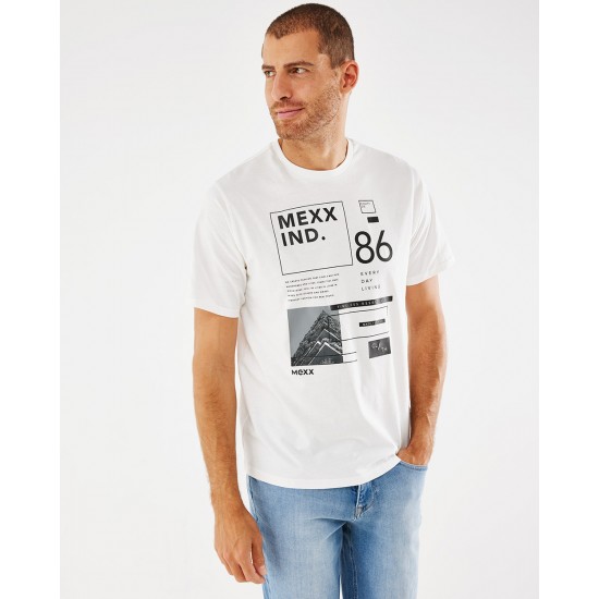 Mexx T-Shirt Άσπρο με Λαιμόκοψη και Κοντό Μανίκι