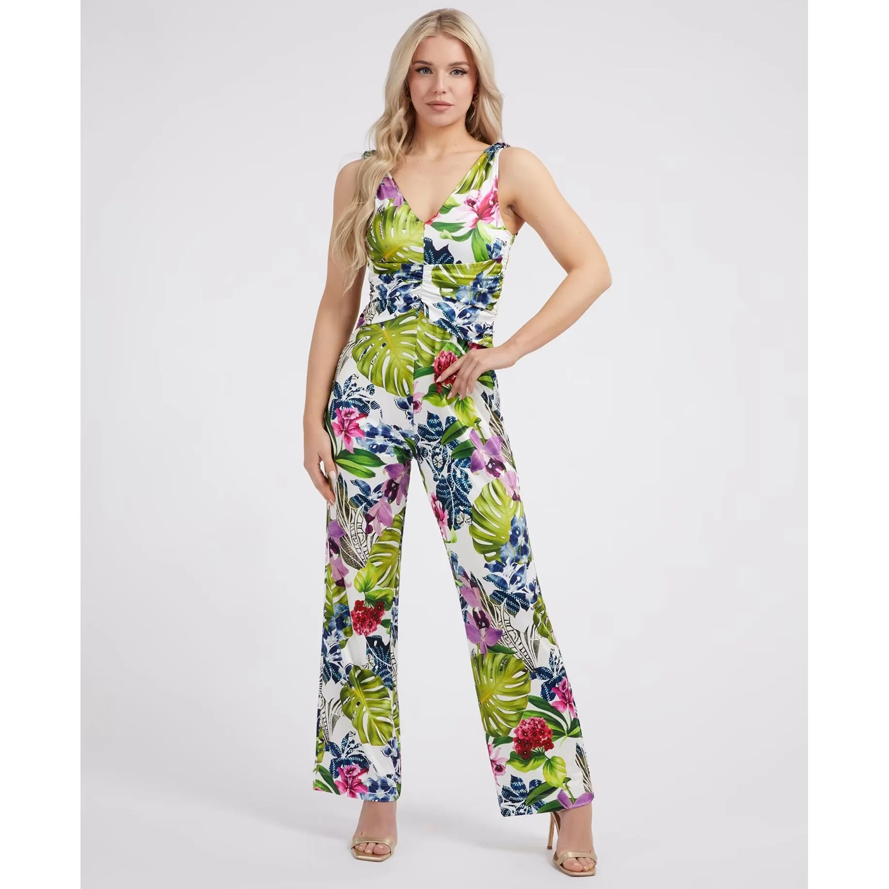 Guess Φόρμα Ολόσωμη Πράσινη Floral σε Στενή Γραμμή