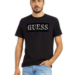 Guess Ανδρική Μπλούζα Κοντομάνικη Μαύρη με Στάμπα