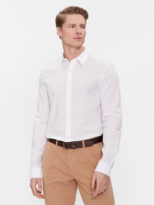 Guess Sunset Ανδρικό Πουκάμισο Μακρυμάνικo με Στενή Γραμμή Λευκό