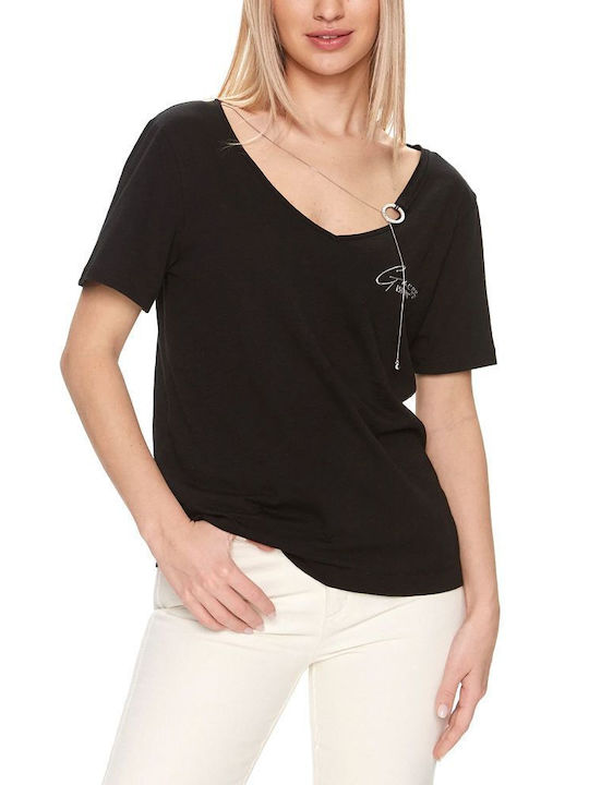 Guess Γυναικεία Μπλούζα Κοντομάνικη Μαύρη