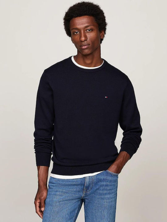 Tommy Hilfiger Ανδρικό Μπλέ Σκούρο Πλεκτό Με Λαιμόκοψη Και Κεντητό Σημαιάκι