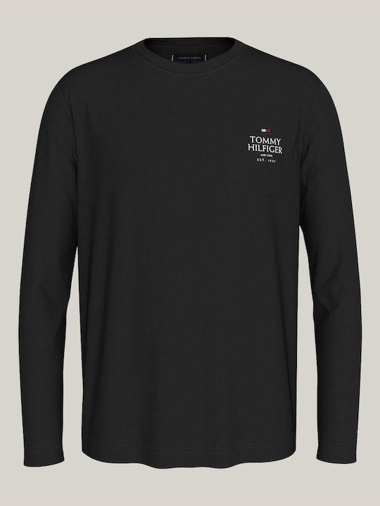 Tommy Hilfiger Ανδρική Μαύρη Βαμβακερή Μακρυμάνικη Μπλούζα με λογότυπο στο πλάι