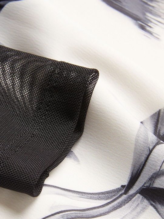 Ted Baker Midi Βραδινό Φόρεμα με Διαφάνεια Λευκό-Μαύρο Floral - Image 3