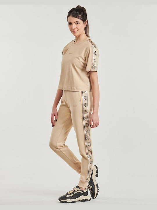 Guess Ψηλόμεσο Παντελόνι Φόρμας με Λάστιχο Μπεζ - Image 2