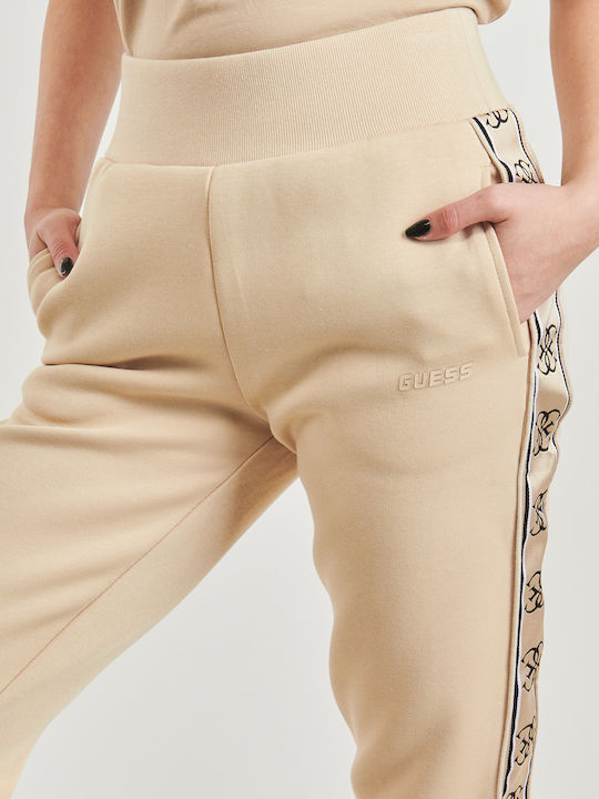 Guess Ψηλόμεσο Παντελόνι Φόρμας με Λάστιχο Μπεζ - Image 4