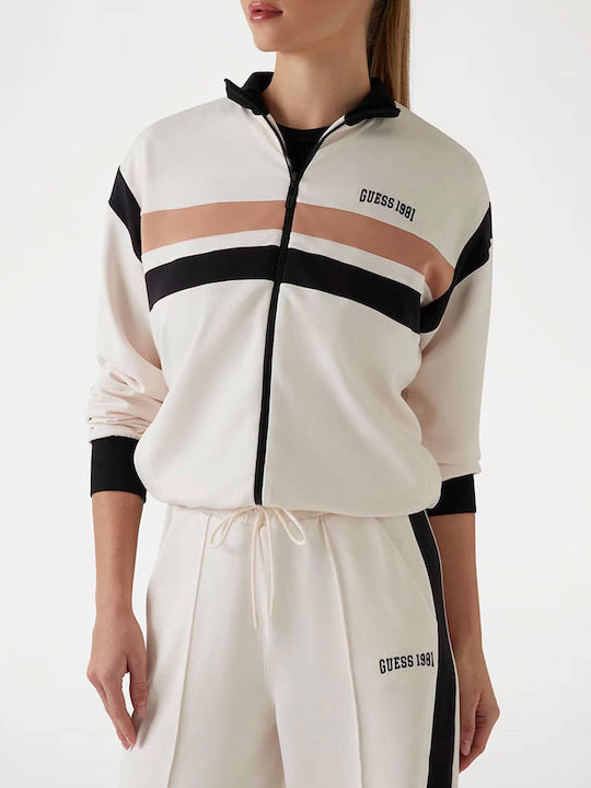 Guess Γυναικεία Ζακέτα Φούτερ Offwhite