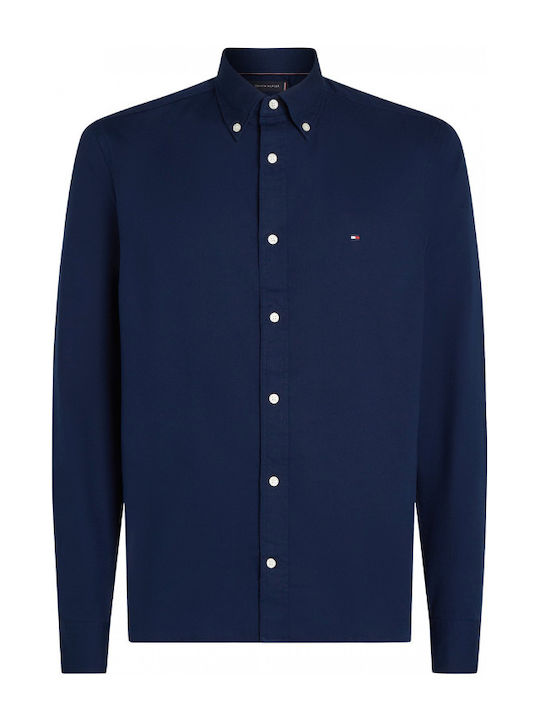 Tommy Hilfiger Μακρυμάνικo Βαμβακερό Πουκάμισο σε Στενή Γραμμή Carbon Navy