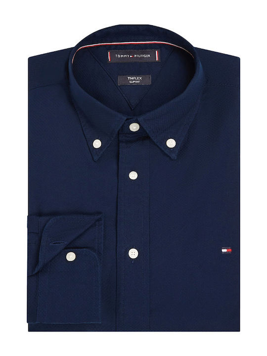 Tommy Hilfiger Μακρυμάνικo Βαμβακερό Πουκάμισο σε Στενή Γραμμή Carbon Navy - Image 3