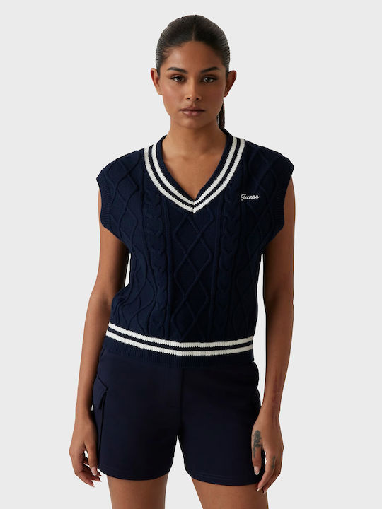 Guess Γυναικείο Πουλόβερ με V Λαιμόκοψη Dark Blue - Image 5