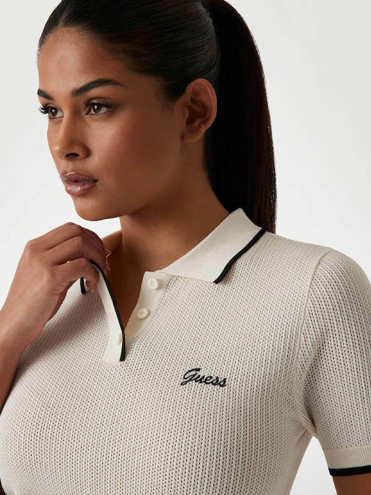 Guess Γυναικεία Polo Μπλούζα Ecru - Image 3
