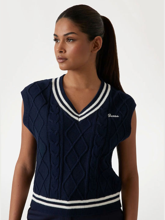 Guess Γυναικείο Πουλόβερ με V Λαιμόκοψη Dark Blue