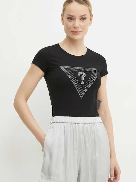 Guess Ss Triangle Γυναικείο T-shirt Mαύρη