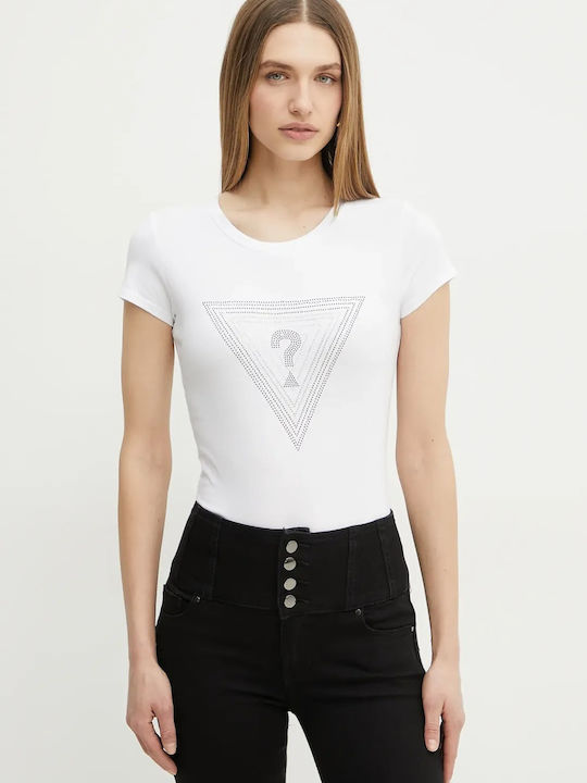 Guess Ss Triangle Γυναικείο T-shirt Λευκή